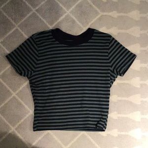 Hollister Black and Green Striped Short Sleeve Tee